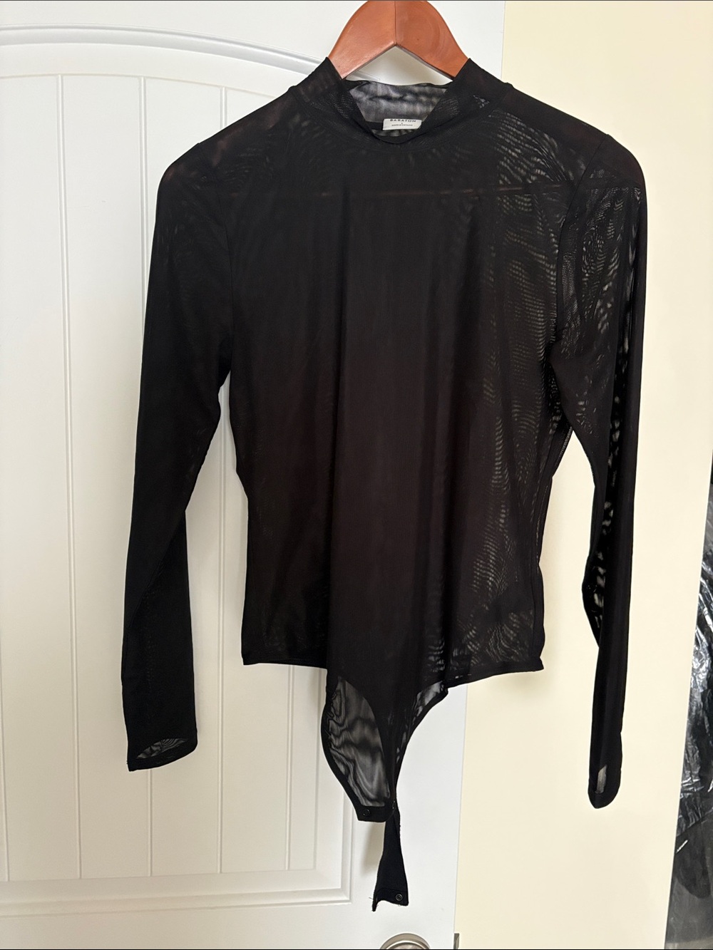 BABATON Sheer Black Long-Sleeve Bodysuit - size Large